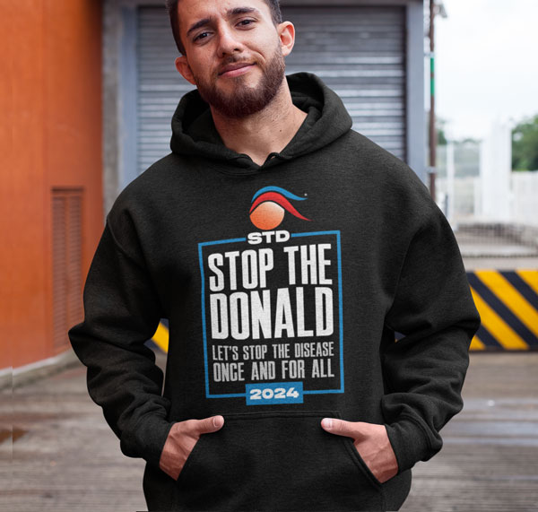 black stop the donald hoodie tee shirt on male