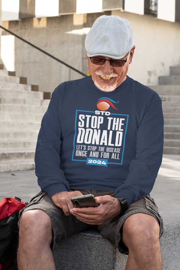 navy blue stop the donald long sleeve tee shirt on male