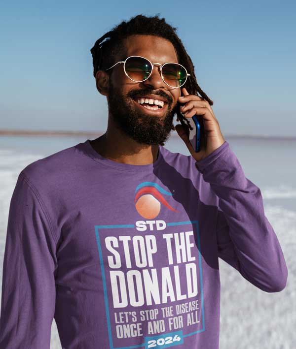 purple stop the donald long sleeve tee shirt on male