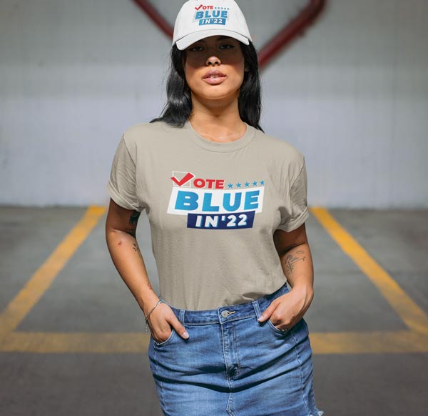 Vote-Blue-in-22-Sand-Tshirt | Democratic Political Gift for 2022