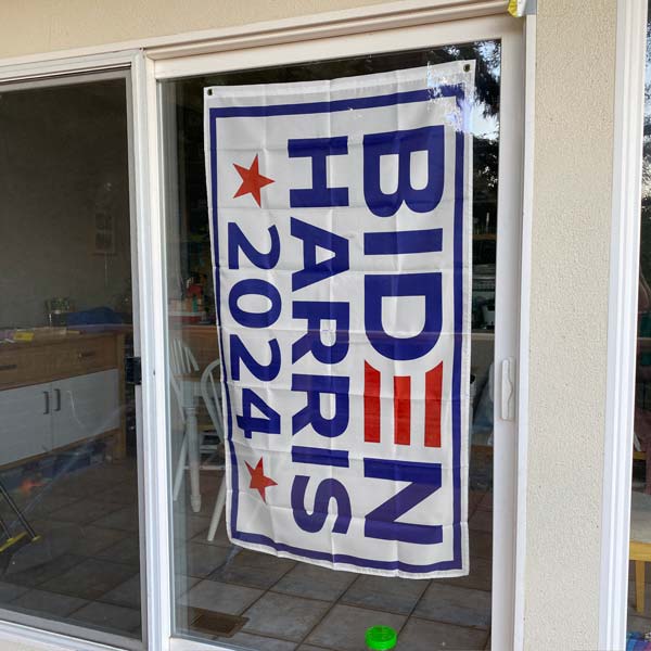 Biden flag in window
