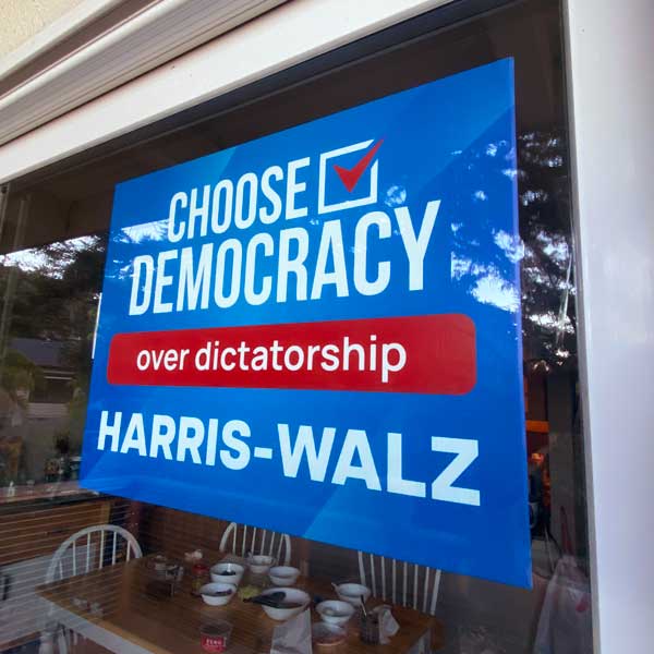 harris walz sign in window yard